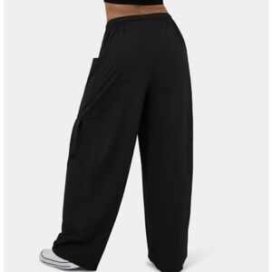 NWT Halara Elastic Waist Drawstring Side Pocket Palazzo Wide Leg Pants Black